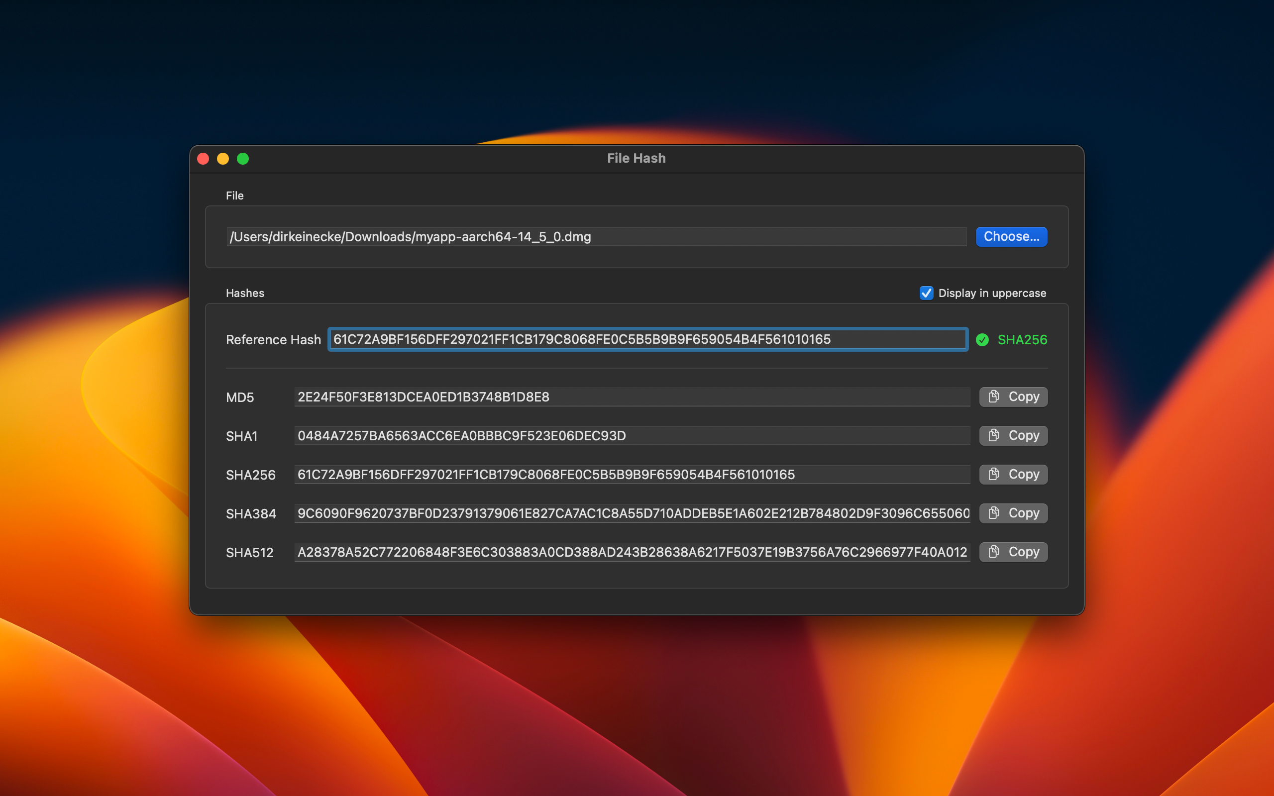 File Hash Screenshot - Dark Mode