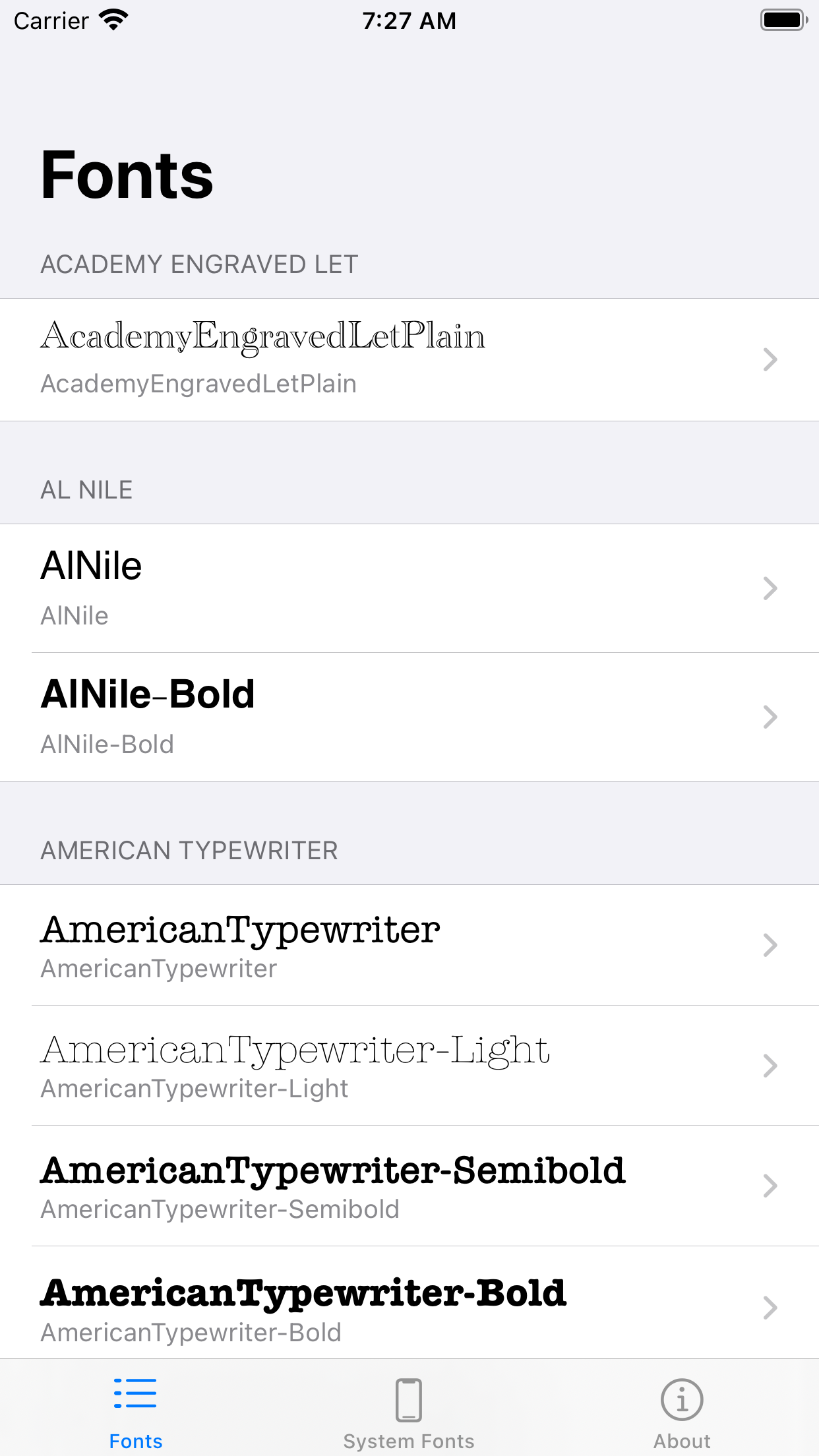 Fonts Browser Screenshot 1
