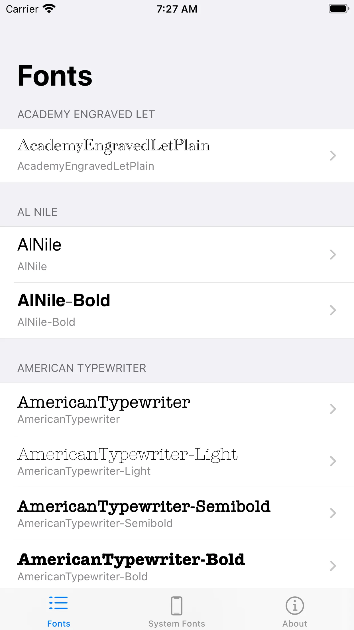 Fonts Browser Screenshot 1