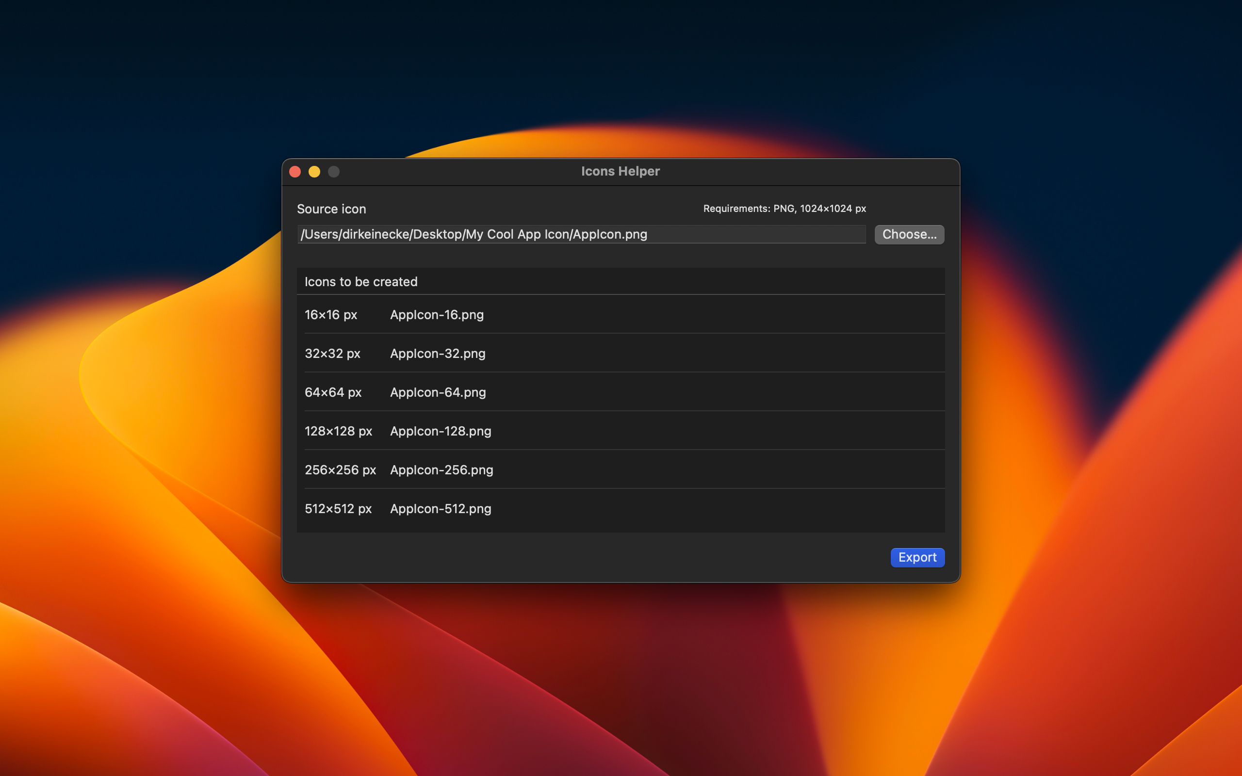 Icons Helper Screenshot - Dark Mode