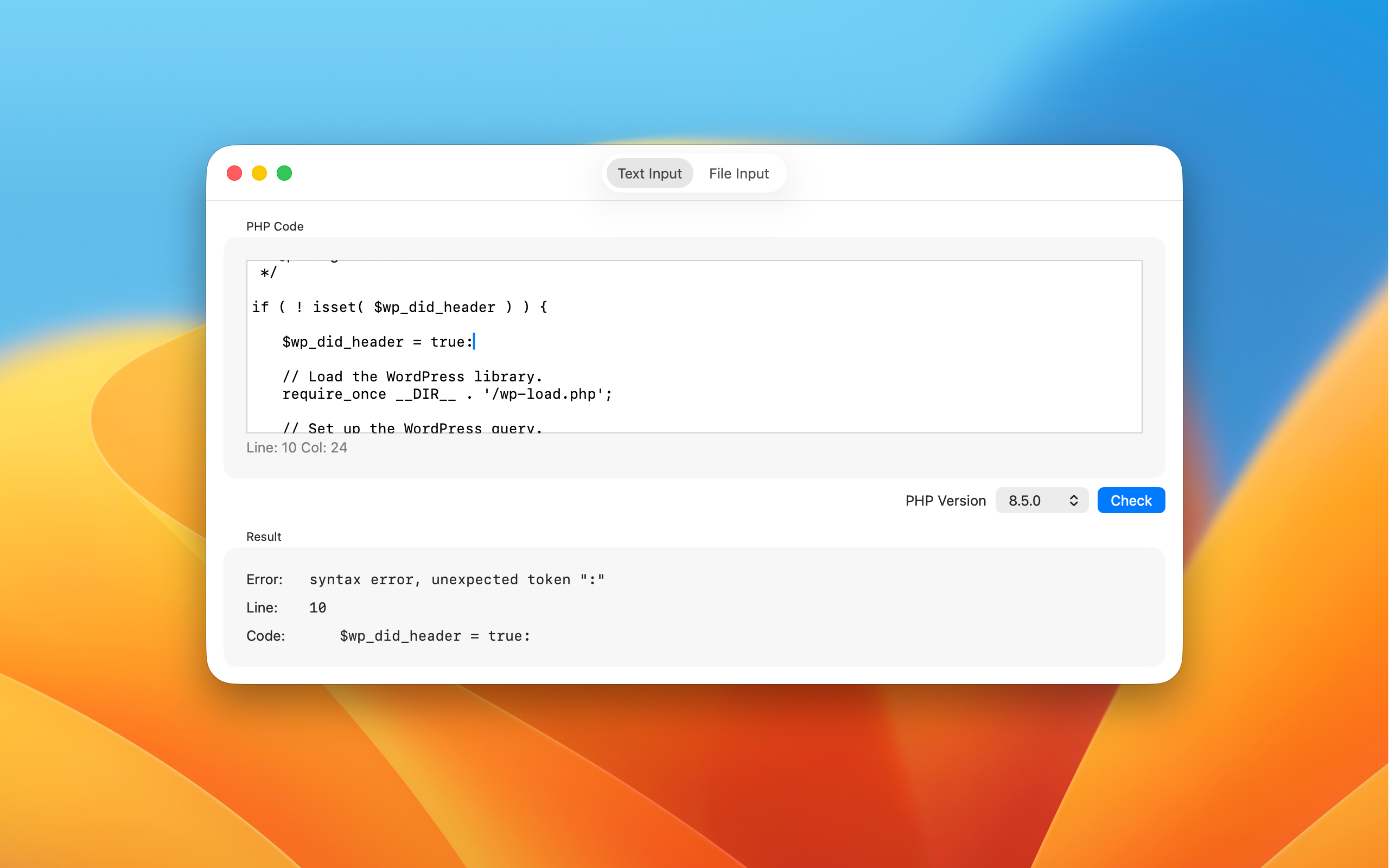 PHPLinter Screenshot - PHP Code