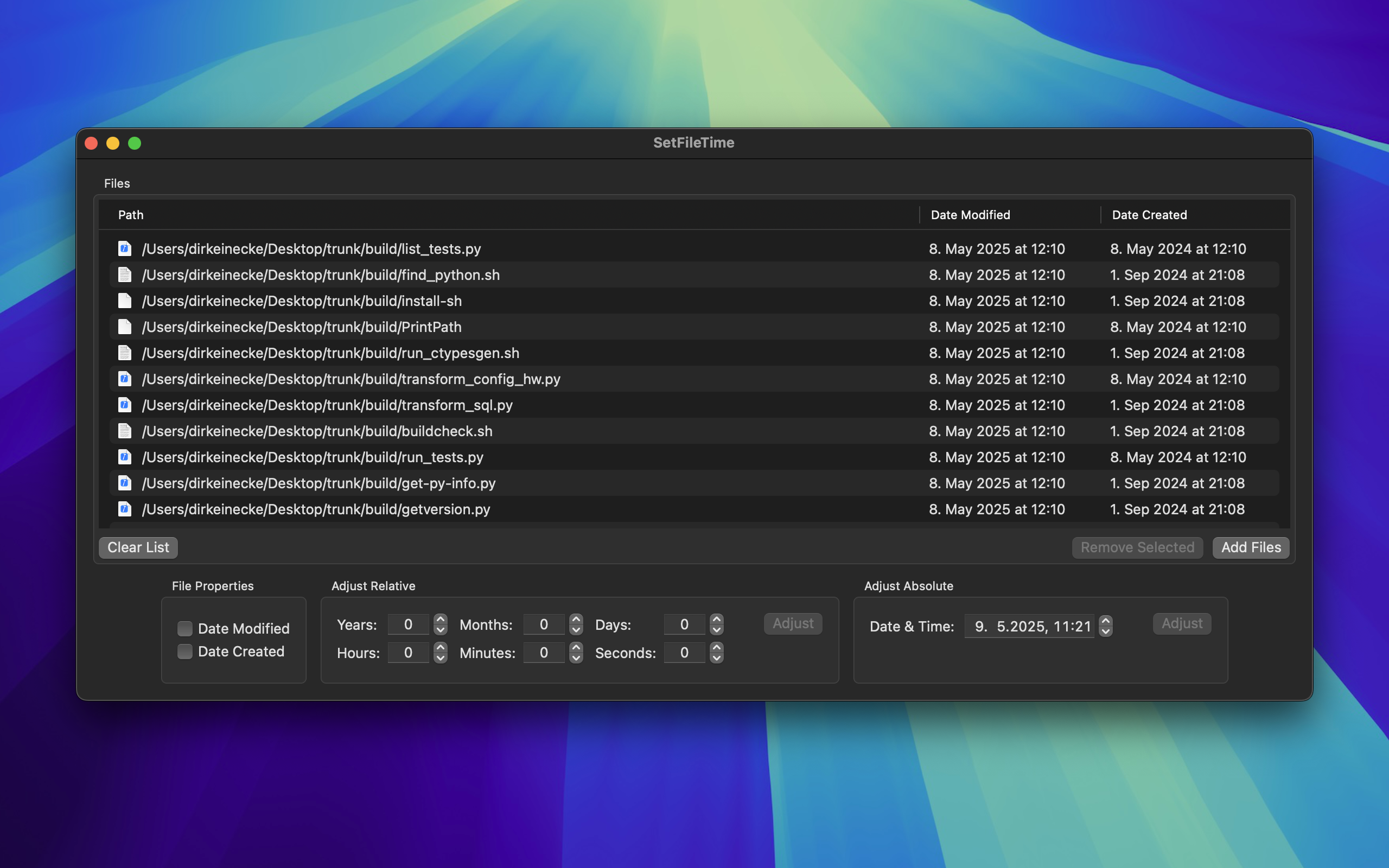 SetFileTime Screenshot - Dark Mode