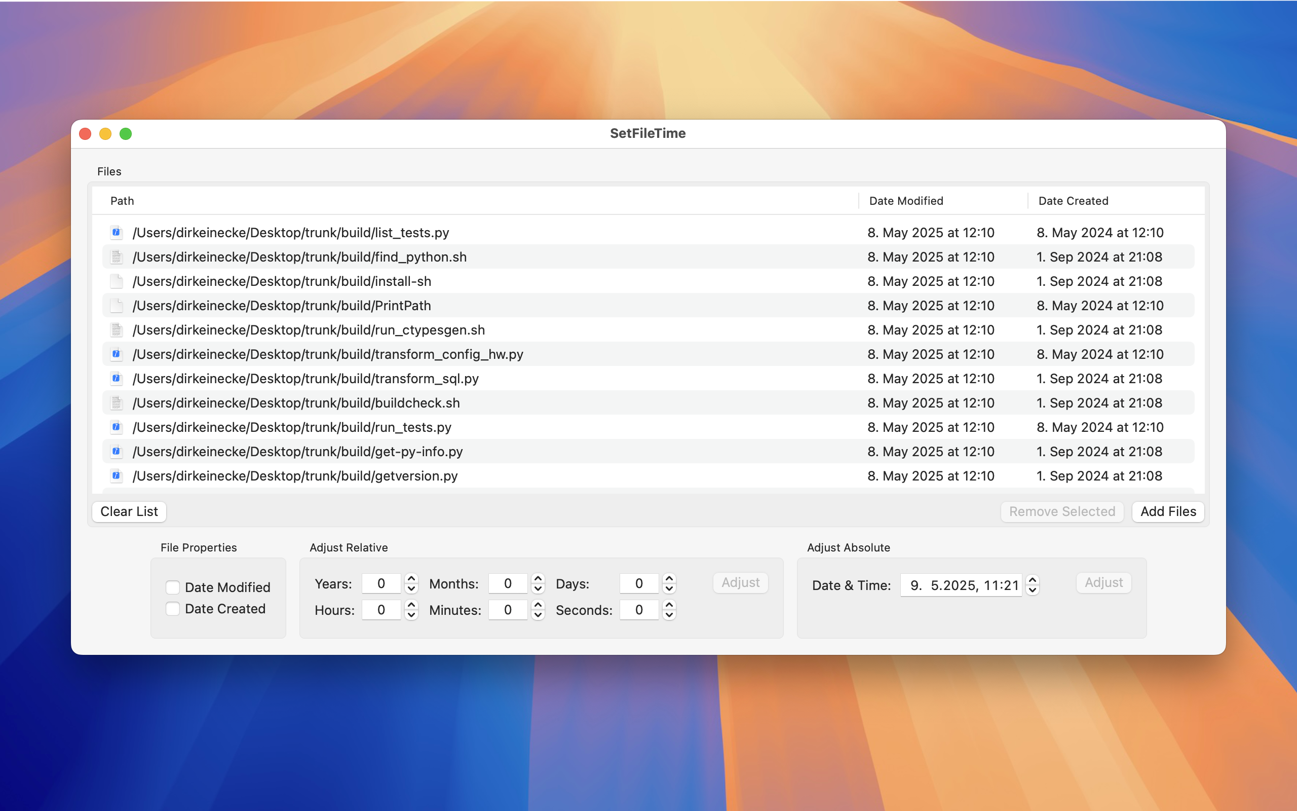 SetFileTime Screenshot - Light Mode